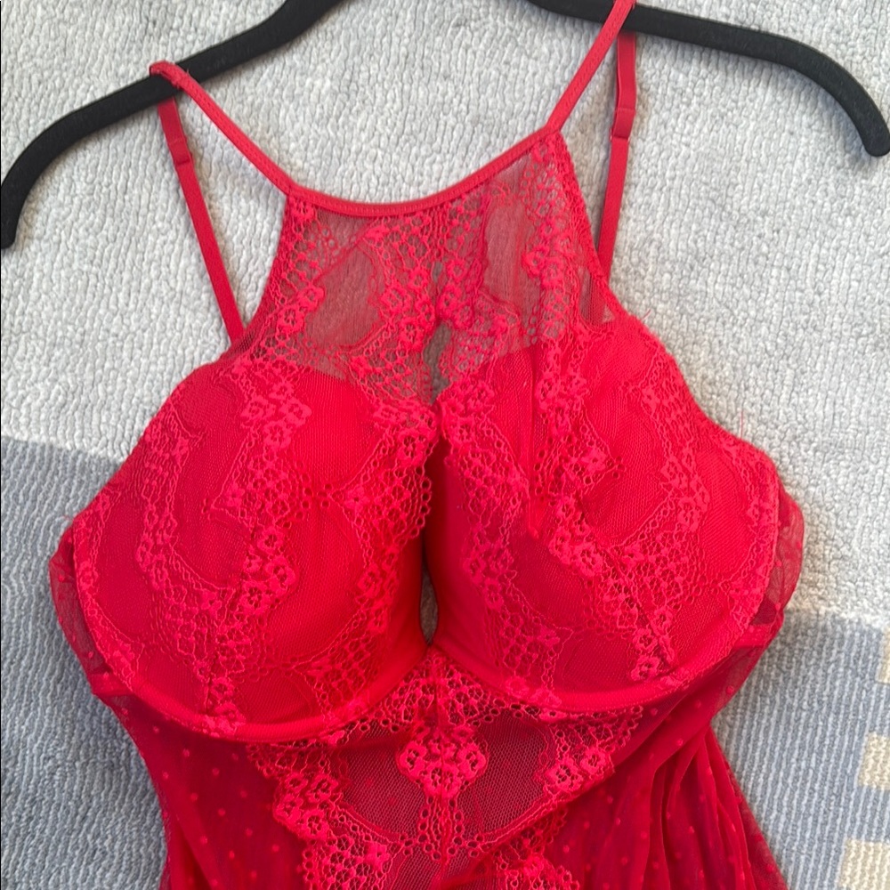 Adore Me Red Chemise with Lace Detailing